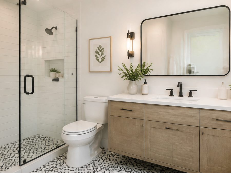 A bright, renovated bathroom, illustrating a typical outcome